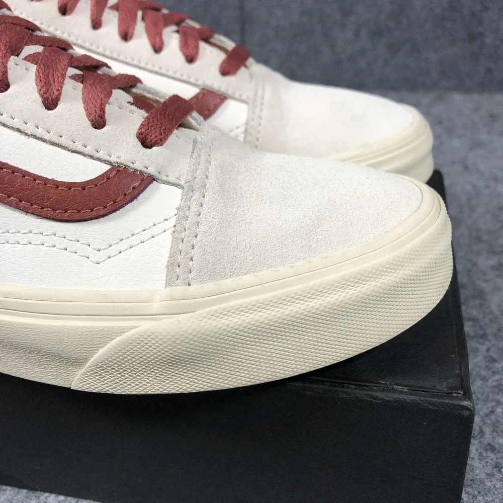 Vans Old Skool Shoes Men 5.5 / Women 7 White Burgundy Leather Suede Low Top - Picture 16 of 16